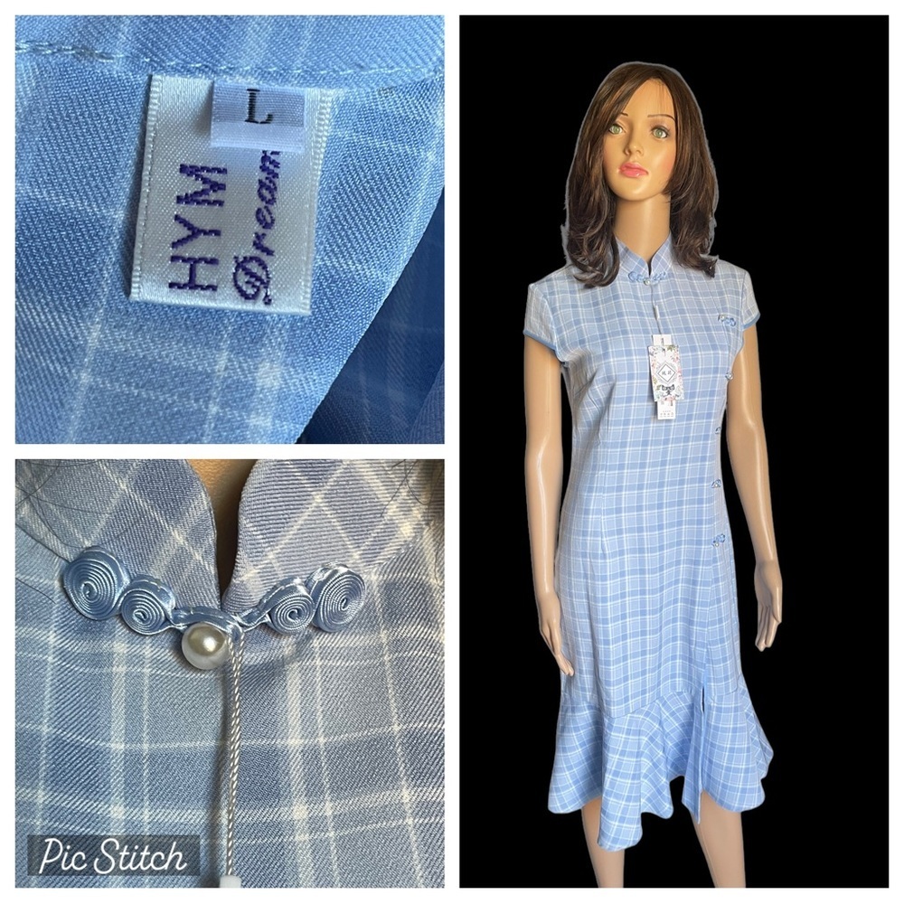 New! HYM blue/white plaid  dress‎ size L